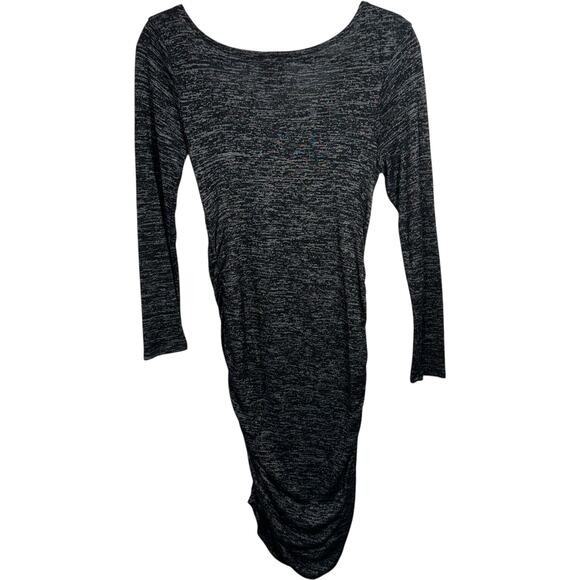 Heather Black Ruched Bodycon Dress Womens SZ L Coquette Long Sleeve Soft Knit - Picture 4 of 9